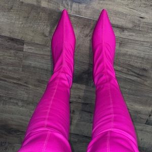 Pink Thigh high stretch boots
